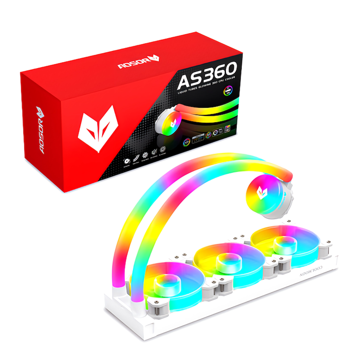 COOLMOON ホースLED 簡易水冷クーラー 360 mm CPUクーラー LED ARGB 5v 3pin LGA1700/1200/115X AMD:AM4ソケットに対応 4pin PWM ファン制御